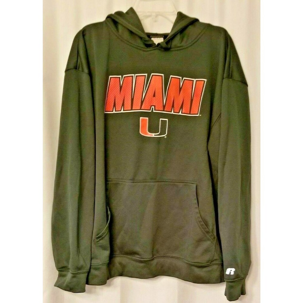 University of Miami Hoodie Sweatshirt Green Logo Russell U of M Size XL (48)